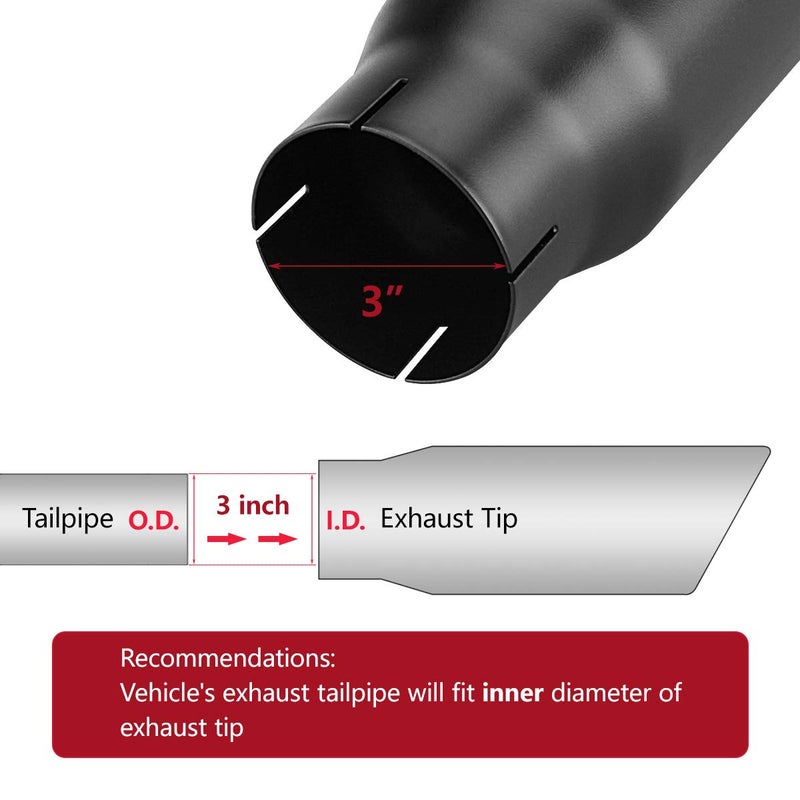 LCGP 3" Inlet Exhaust Black Tip,3" x 4" x 12" Long Clamp on Exhaust Tailpipe Tip for Truck - Image 3
